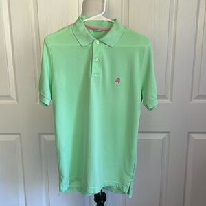Brooks Brothers Apple Green and Pink Short Sleeve Pique Polo Shirt Mens Medium